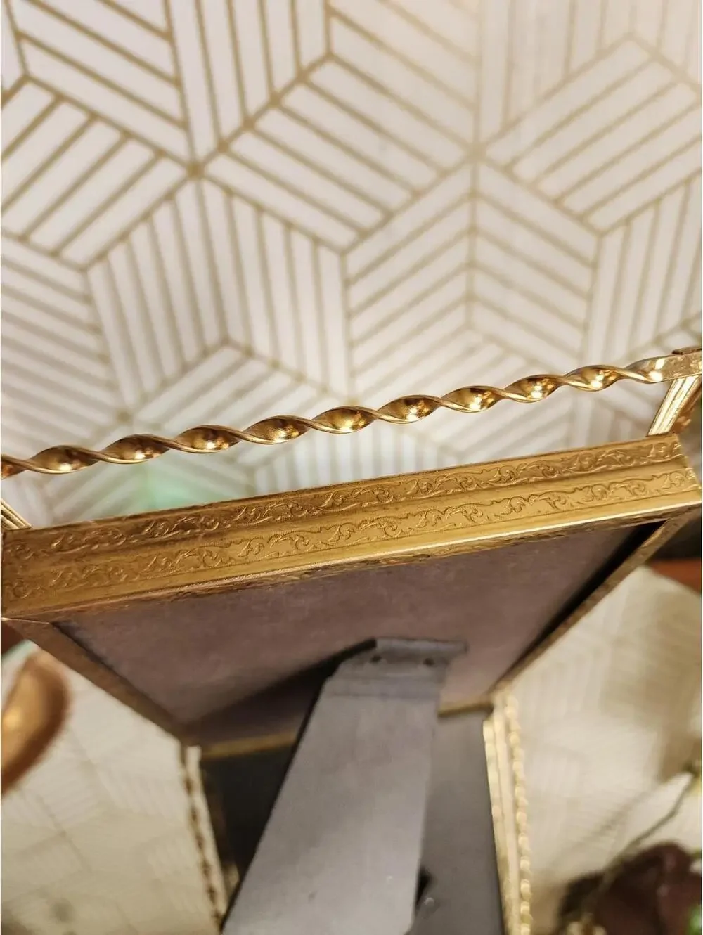 Vintage Gold Brass Filigree Ornate Freestanding Photo Frame 6x8